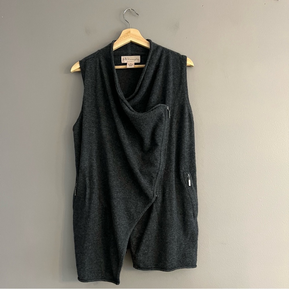 Philosophy Asymmetrical Zip Draped Sweater Vest Grey Wool 100% Cashmere S